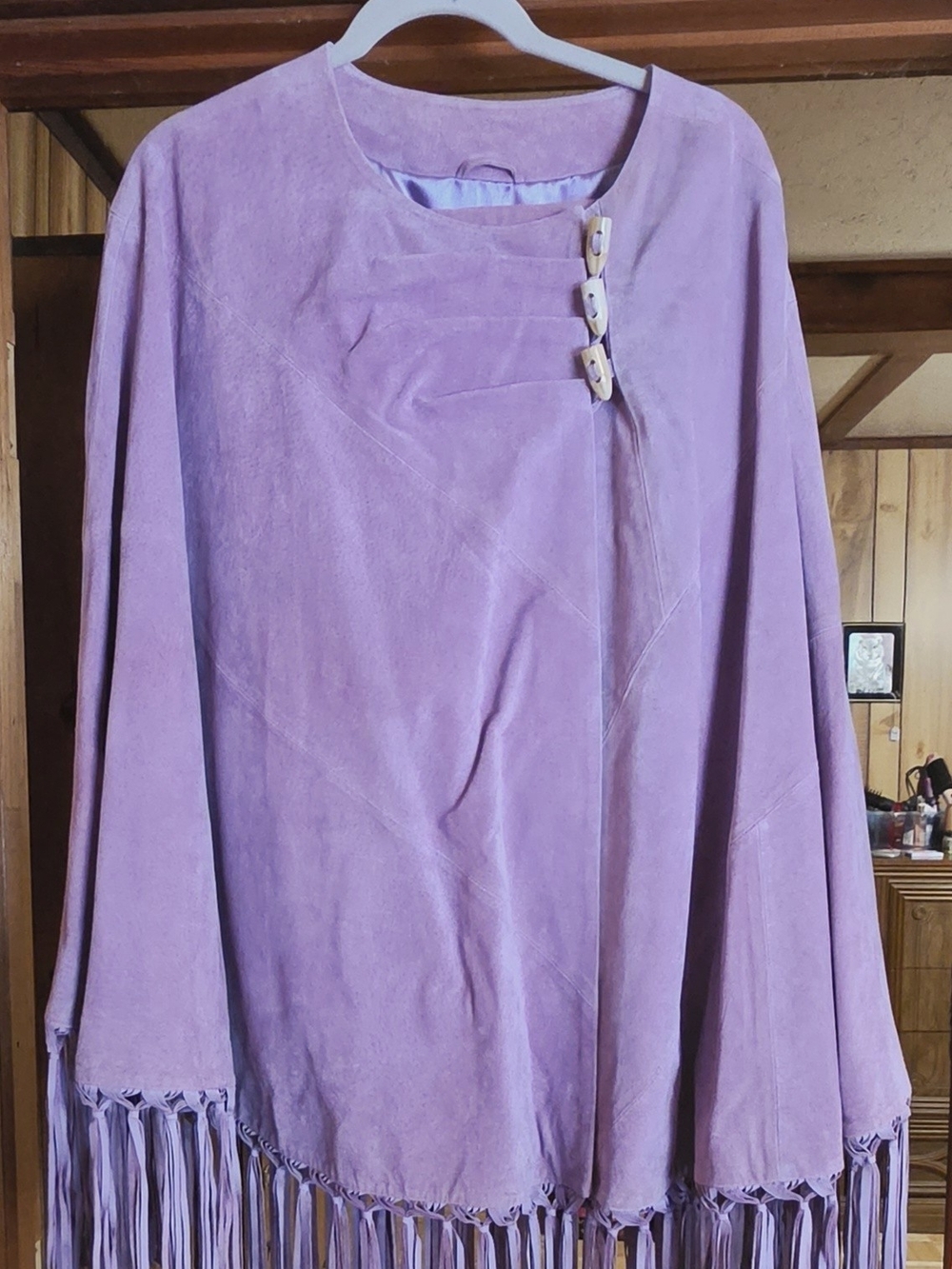 NWT Terry Lewis Vintage Purple Genuine Suede Fringe Cape & Skirt Set Flawed